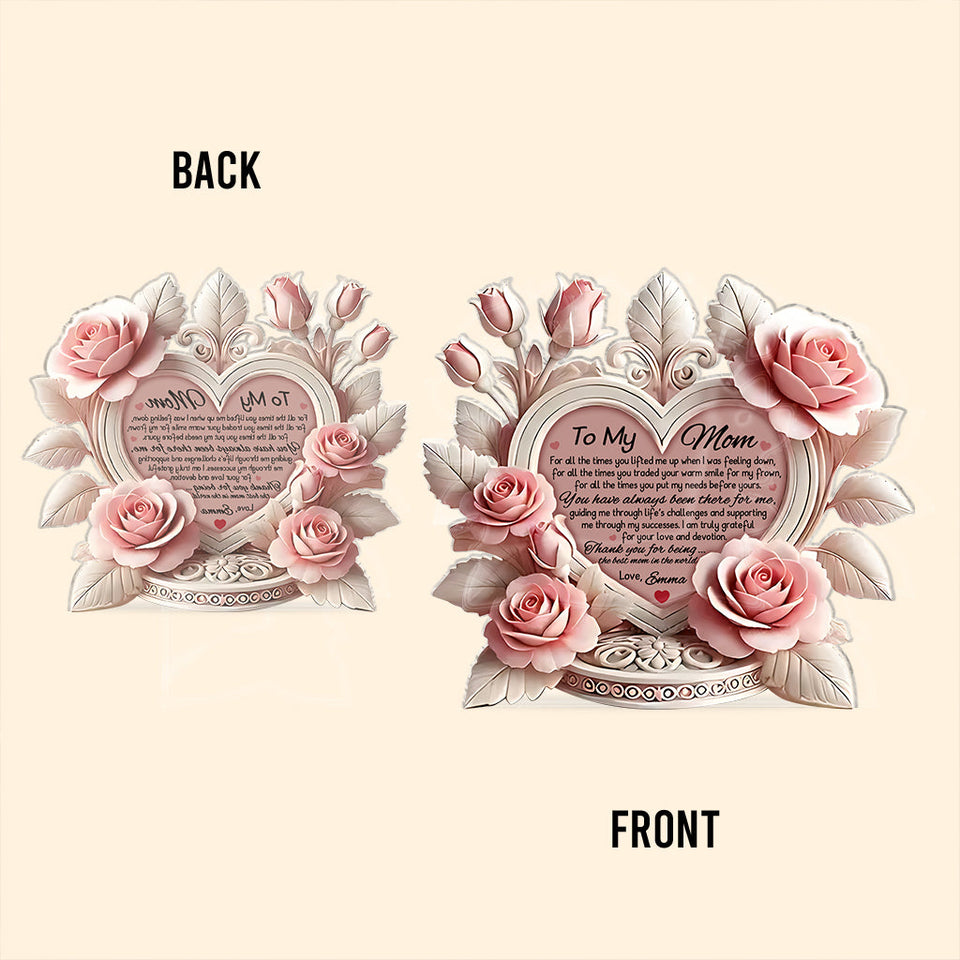 Pink Roses Heart - Personalized Mother Custom Shaped Acrylic Plaque