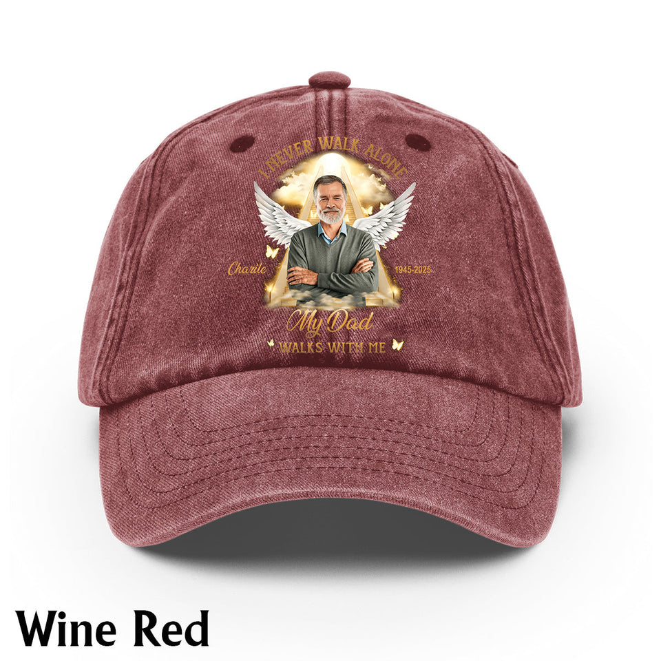 I Never Walk Alone - Personalized Memorial Washed Denim Cap