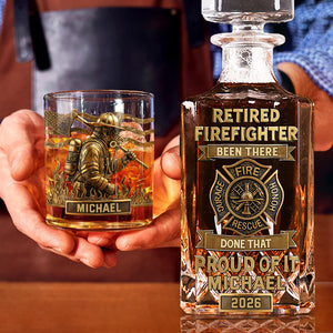 Proud Retired Firefighter - Personalized Firefighter Whiskey Decanter Set