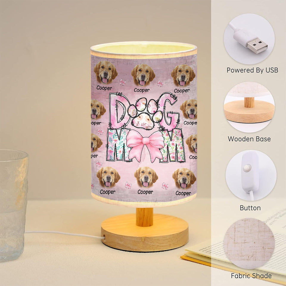 Floral Dog Mom - Personalized Dog Table Lamp with Wood Base