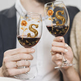 Gold Flowers - Personalized Luxury Wine Glass With Long Stem