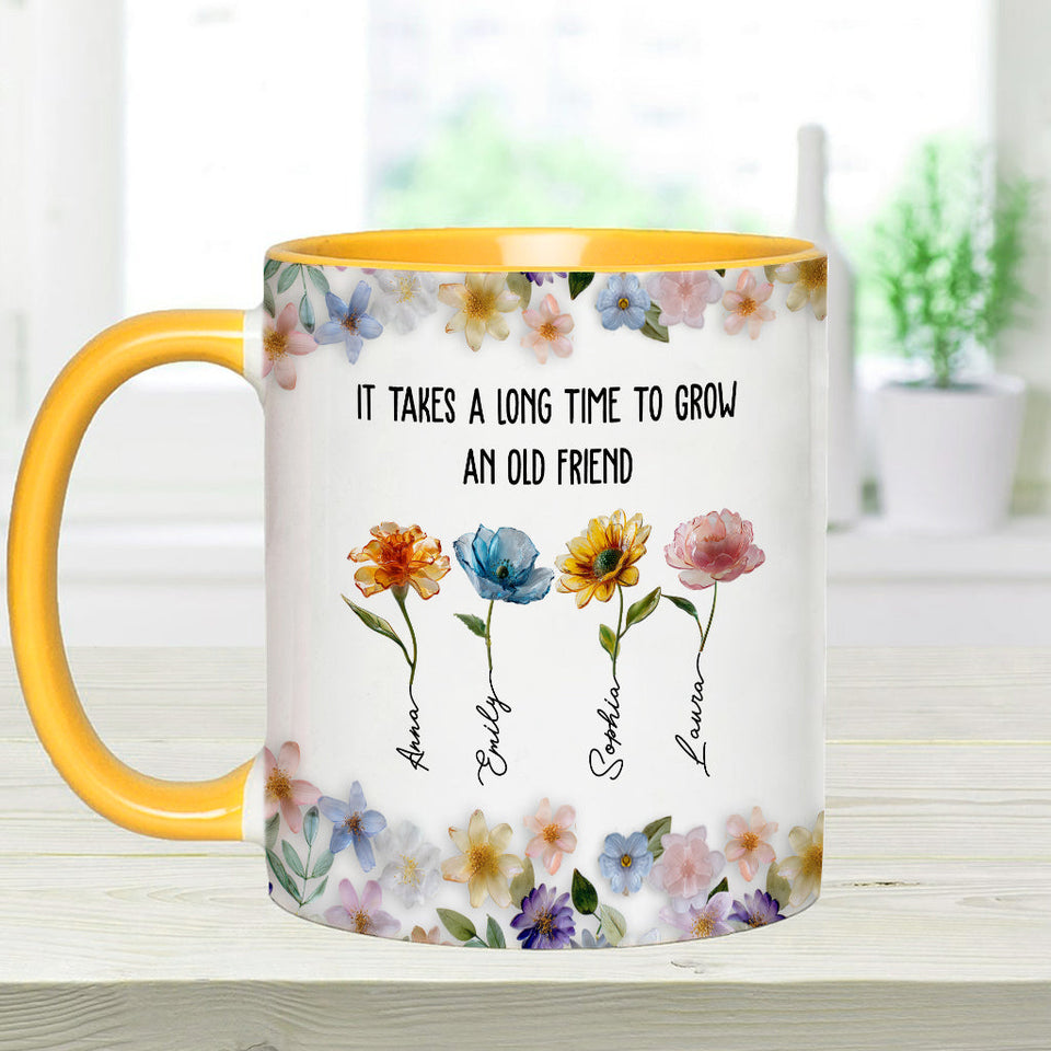 It's Take A Long Time To Grow An Old Friend - Personalized Bestie Accent Mug