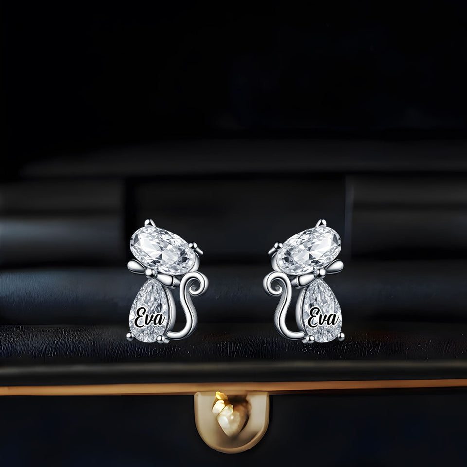 Chic Cat Lovers' Crystal Gift - Personalized Cat Stud Earrings