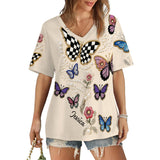 Love Butterfies - Personalized Butterfly Fully Printed V-Neck T-Shirt
