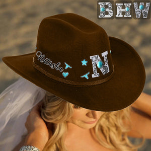 Western Style Initial Letter - Personalized Cowgirl Wide Brim Cowboy Hat