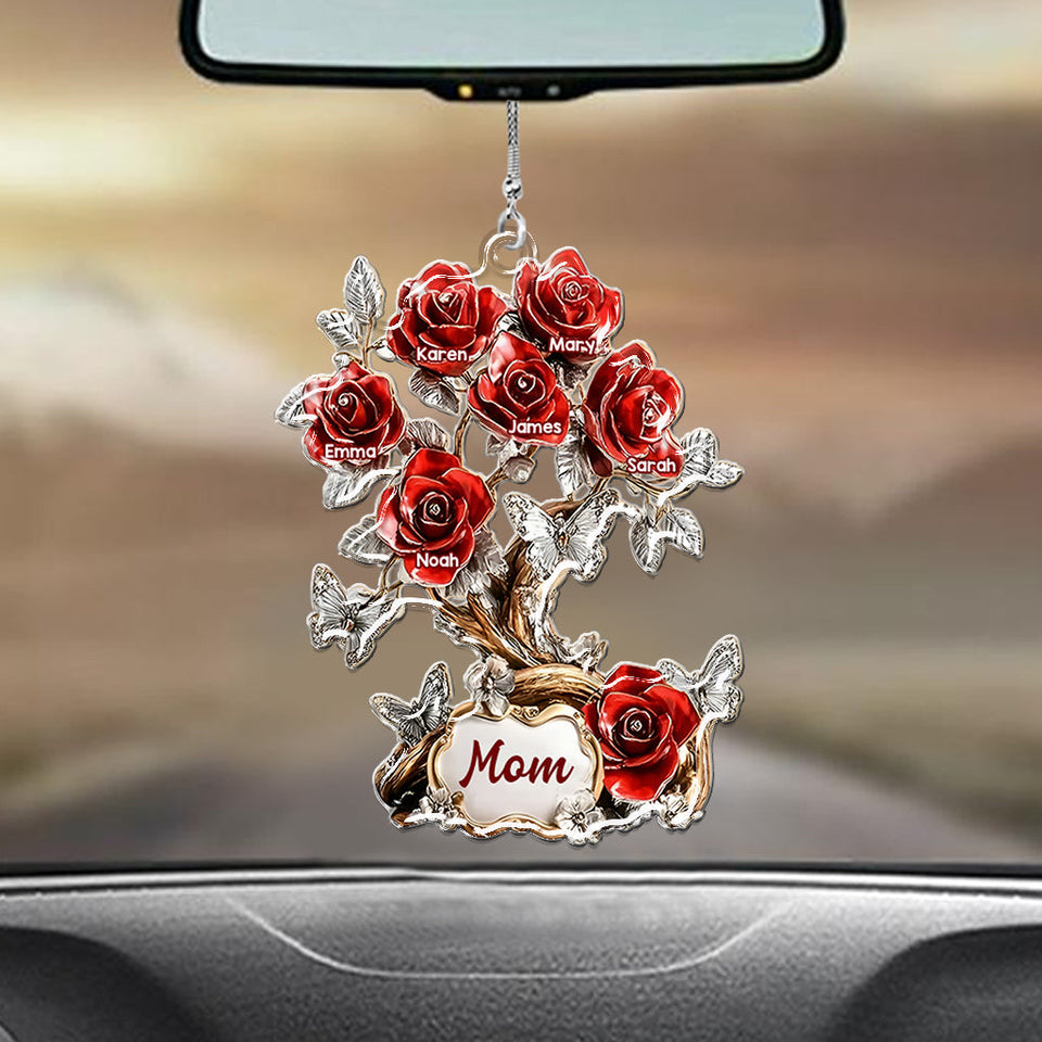 Flowers For Mom Grandma - Personalized Mother Transparent Car Ornament