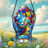 Mom And Kid - Personalized Autism Awareness Window Hanging Suncatcher Ornament