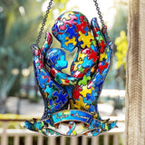 Mom And Kid - Personalized Autism Awareness Window Hanging Suncatcher Ornament