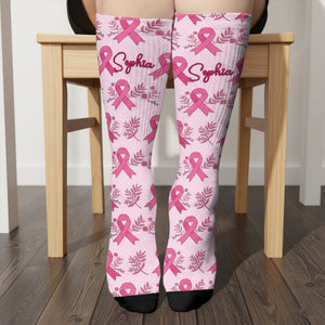 Pink Ribbon Breast Cancer Awareness - Personalized Breast Cancer Awareness Socks