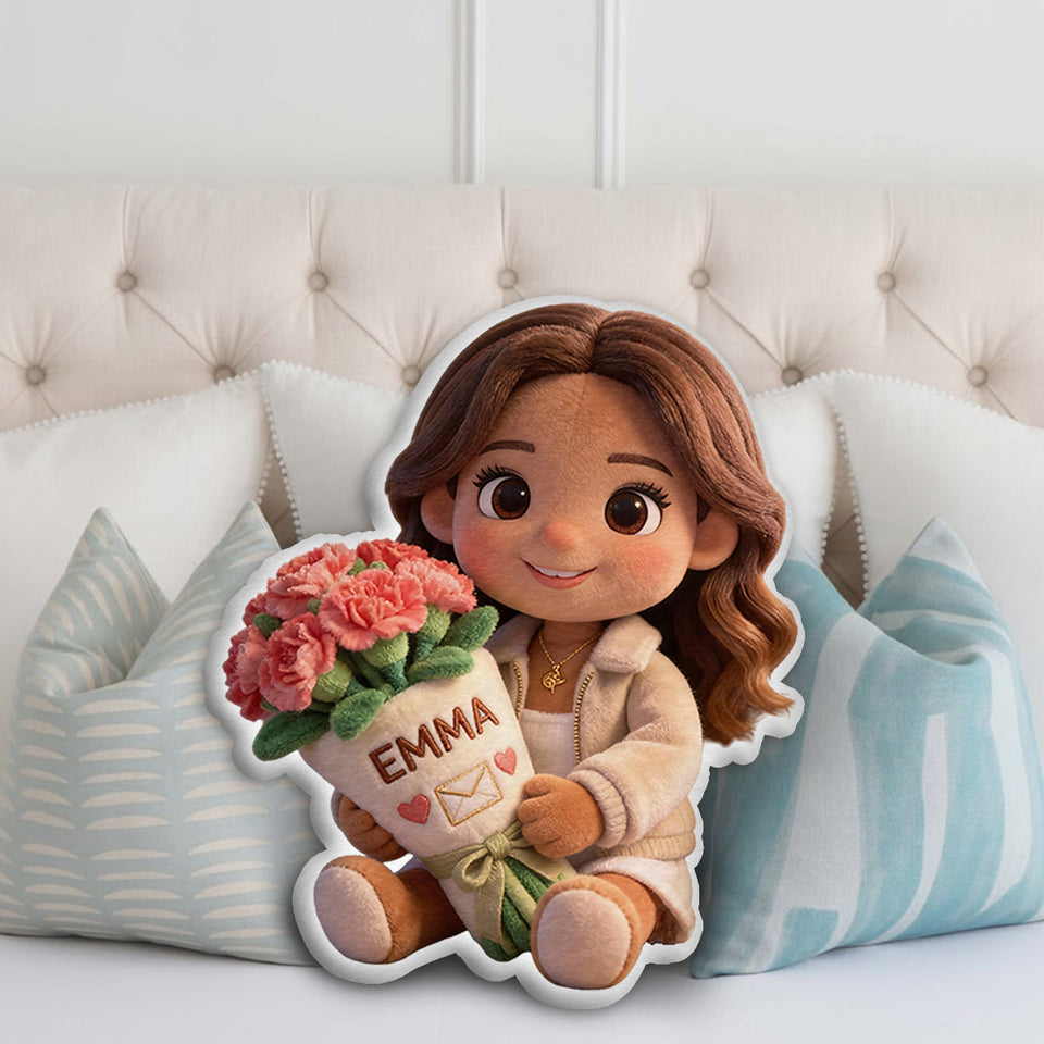 Custom Any Photo Birthmonth Flower - Personalized Self Love Faux Fur Shaped Pillow