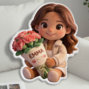 Custom Any Photo Birthmonth Flower - Personalized Self Love Faux Fur Shaped Pillow