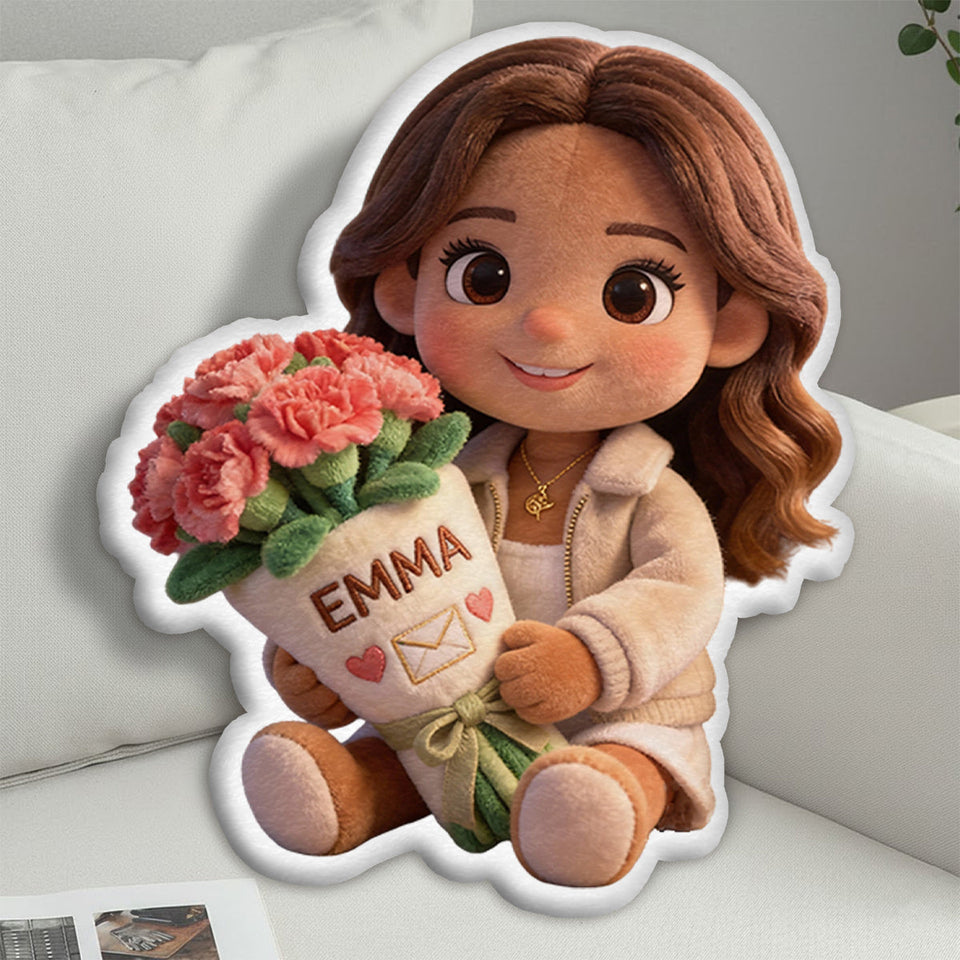 Custom Any Photo Birthmonth Flower - Personalized Self Love Faux Fur Shaped Pillow
