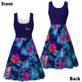 Tropical Leaf Hibiscus Flowers Matching Hawaii Beach Outfit For Co~es - Personalized Couple Hawaiian Shirt & Sleeveless Dress