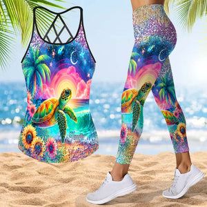 Sea Turtle Sunflower - Personalized Turtle Cross Tank Top and Leggings