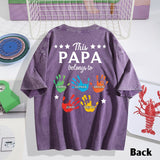 This Papa Belongs To Hands Prints - Personalized Grandpa Wash T-Shirt