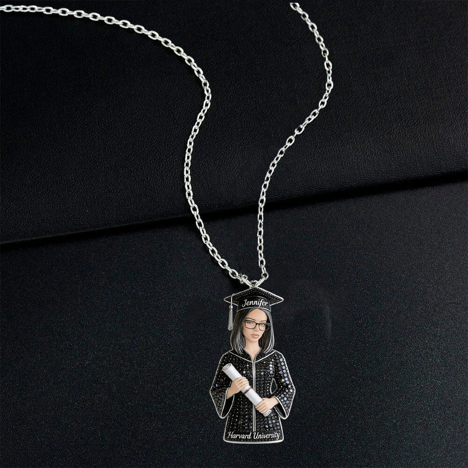 Grad 2026 - Personalized Graduation Shaped Metal Pendant Necklace