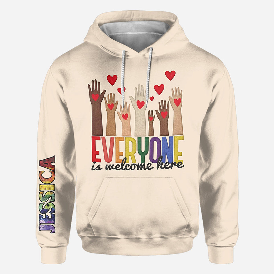 Everyone is Welcome Here - Personalized Teacher All Over Shirt