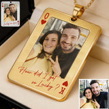 Custom Photo Playing Card - Personalized Couple Shaped Metal Pendant Necklace