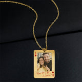 Custom Photo Playing Card - Personalized Couple Shaped Metal Pendant Necklace