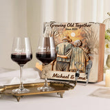 Growing Old Together - Personalized Couple Wine Glasses Set With Wooden Box