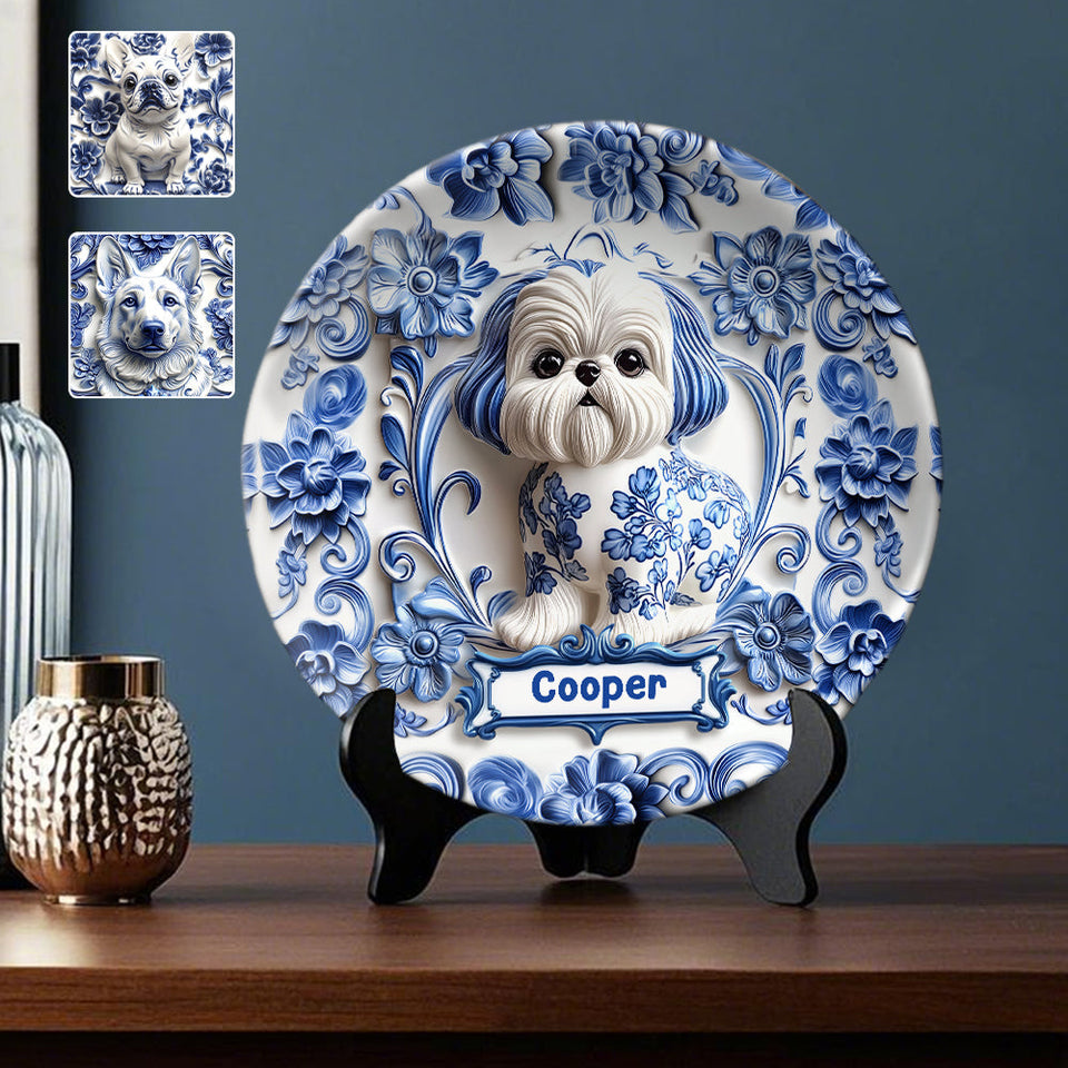 Assiette ronde en céramique personnalisée avec un adorable chien