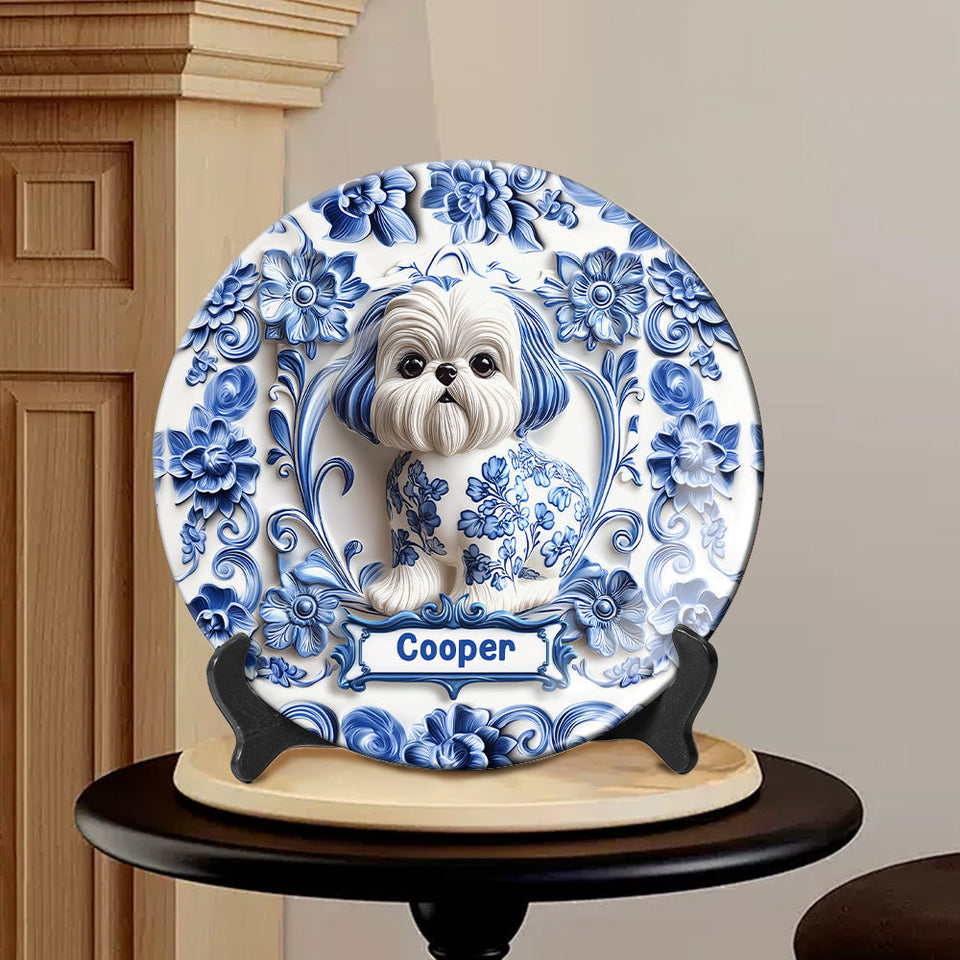 Assiette ronde en céramique personnalisée avec un adorable chien