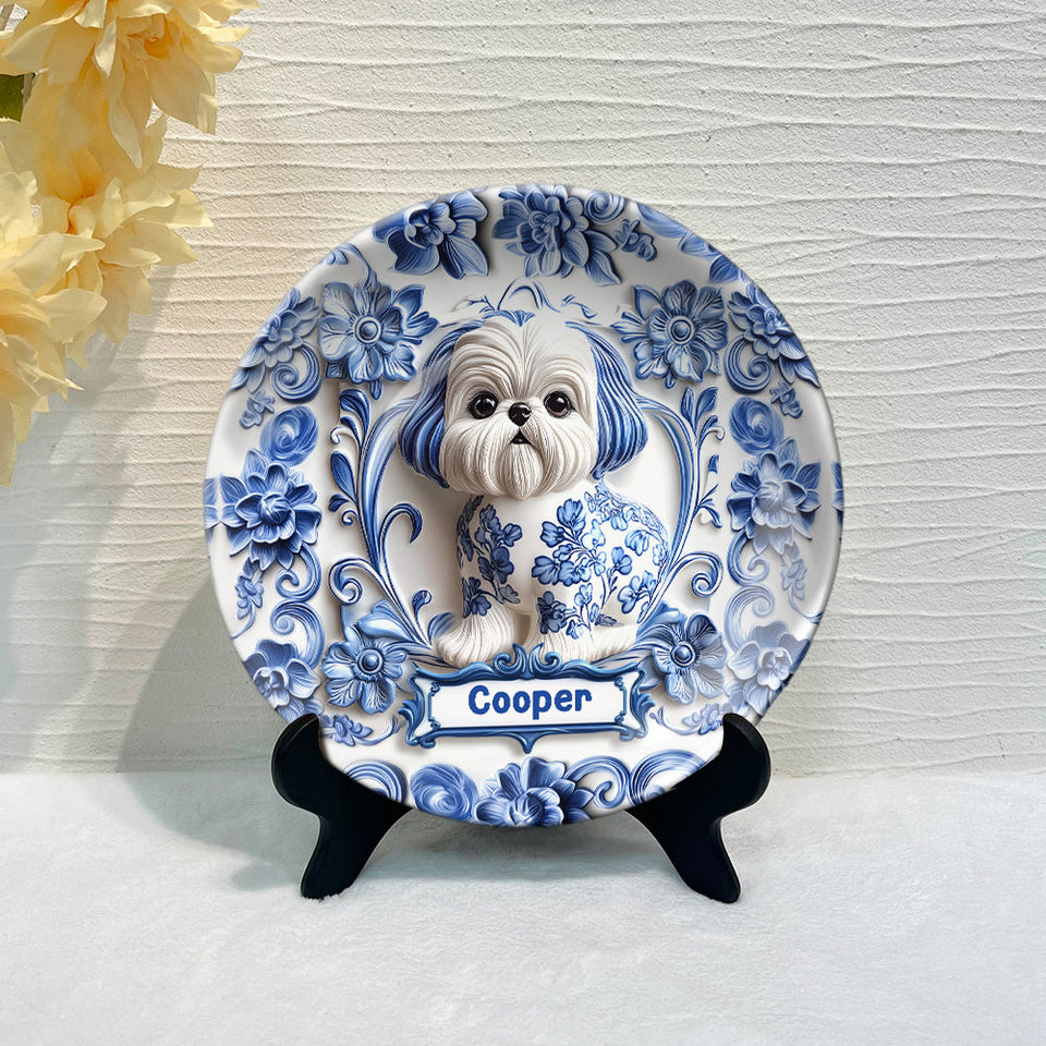 Assiette ronde en céramique personnalisée avec un adorable chien