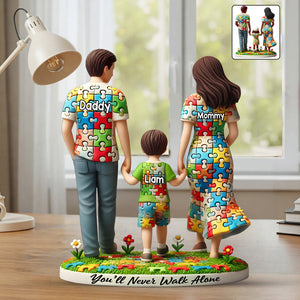 Tu ne marcheras jamais seul - Plaque acrylique personnalisée de sensibilisation à l'autisme