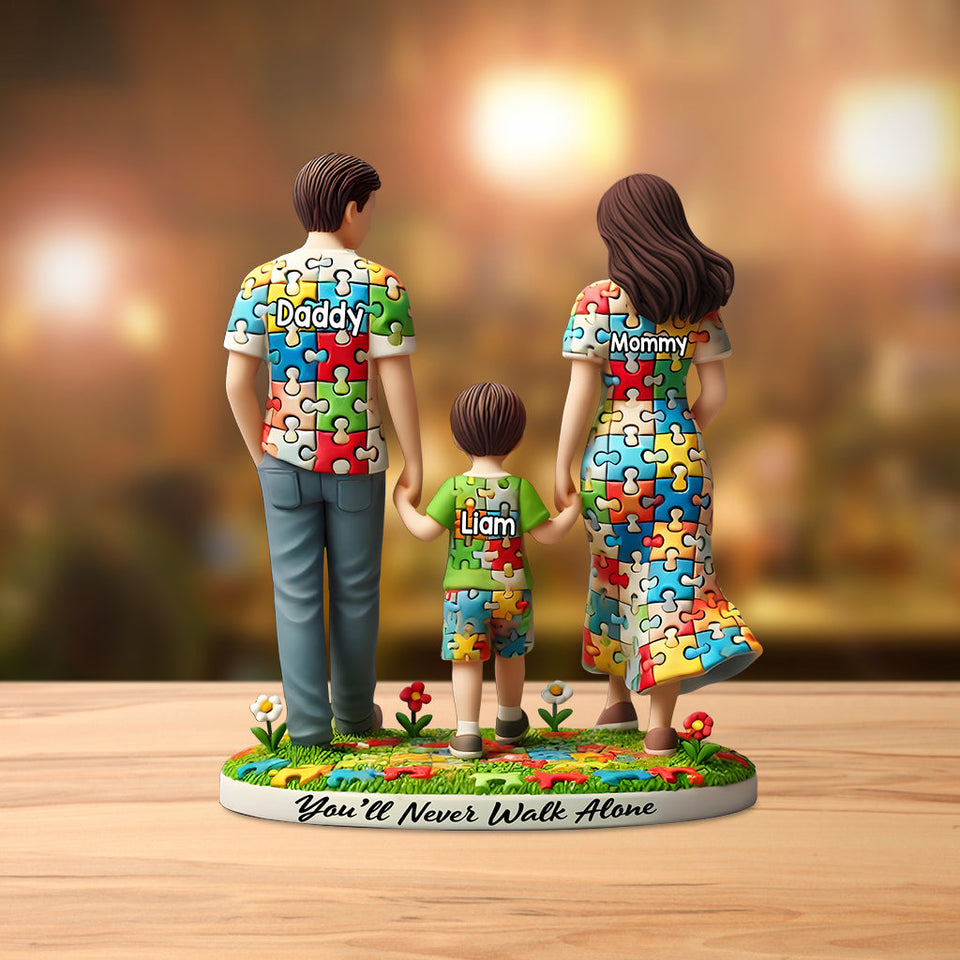 Tu ne marcheras jamais seul - Plaque acrylique personnalisée de sensibilisation à l'autisme
