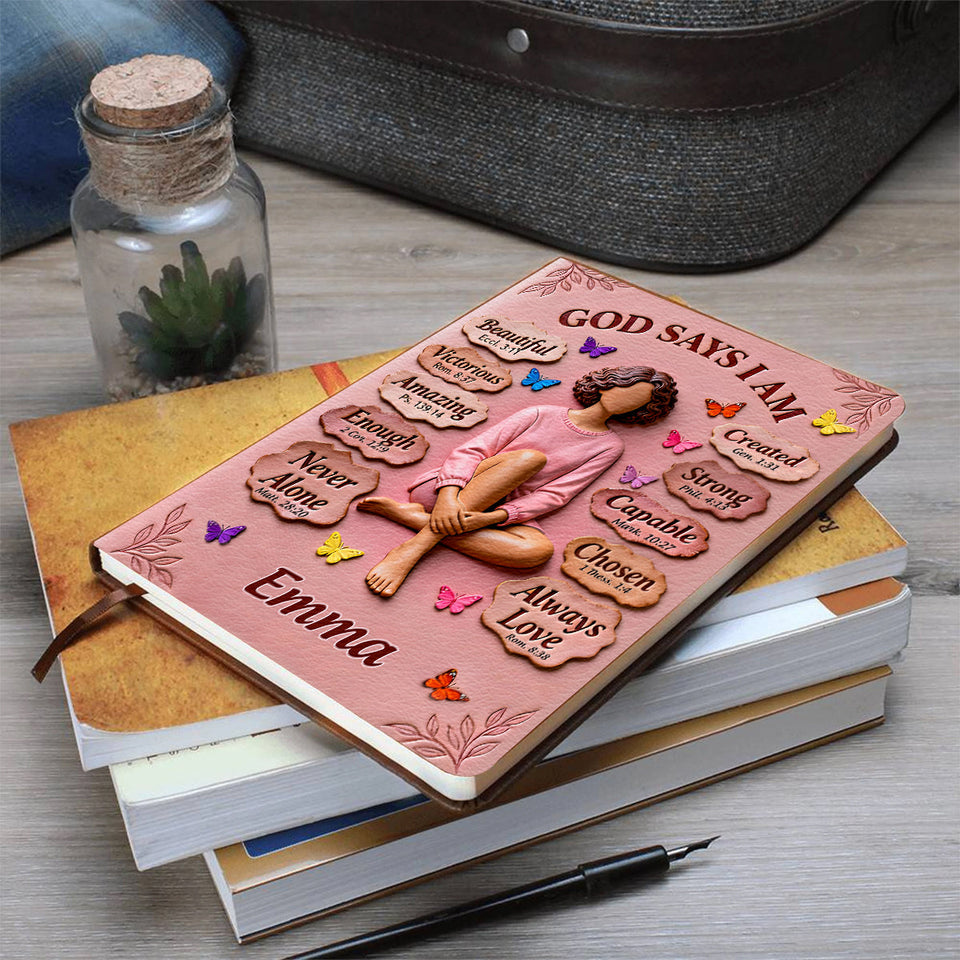 God Says You Are - Personalized African American Leather Journal