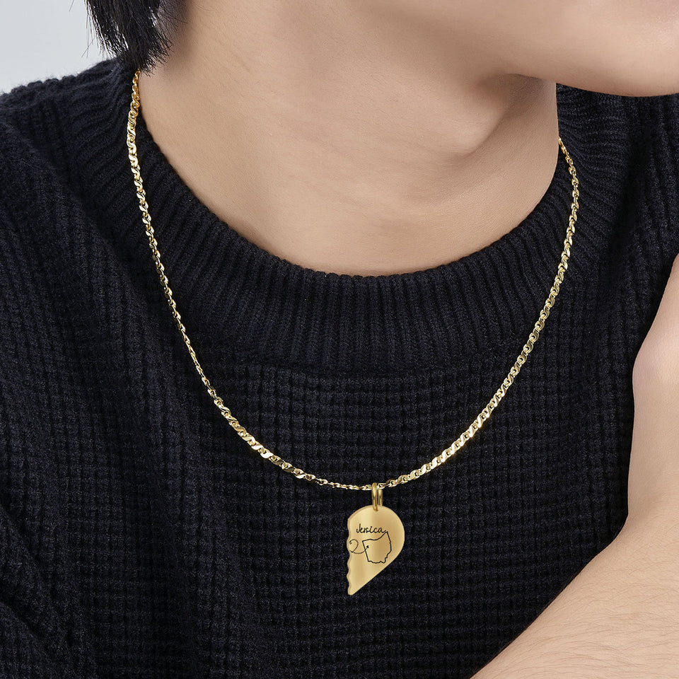 Miles Apart But Close At Heart - Personalized Mother Matching Pendant Necklace