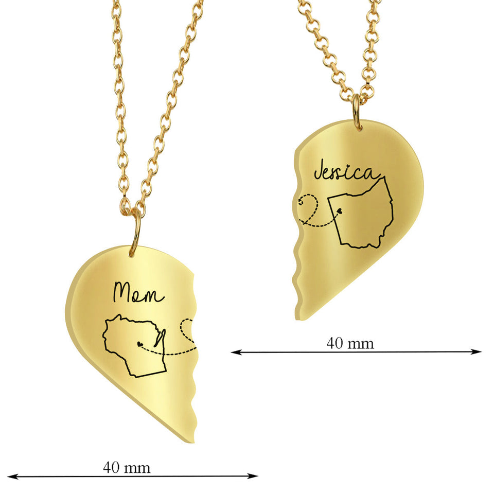 Miles Apart But Close At Heart - Personalized Mother Matching Pendant Necklace