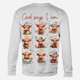 God Says I Am - Personalized Highland Cow All Over Shirt