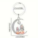 Mother Daughter Moon Shaped Keychain
