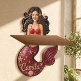Beautiful Mermaid Shelf - Personalized Mermaid Wooden Floating Shelf