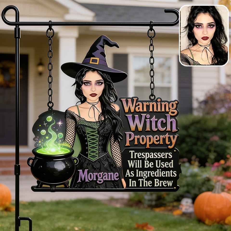 Warning Witch Property - Personalized Witch Wood Sign With Stake