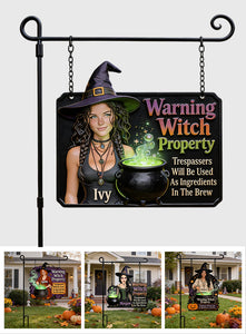 Warning Witch Property - Personalized Witch Wood Sign With Stake