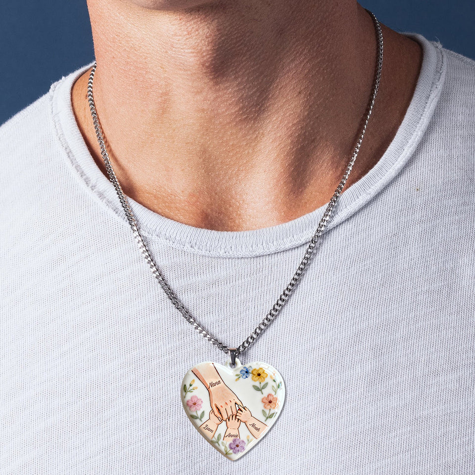 Hold My Hand, Hold My Heart - Personalized Mother Shaped Metal Pendant Necklace