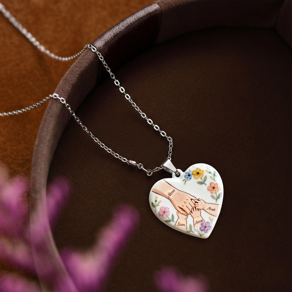 Hold My Hand, Hold My Heart - Personalized Mother Shaped Metal Pendant Necklace