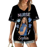 Custom Any Photo, Any Title - Personalized Nurse Fully Printed V-Neck T-Shirt