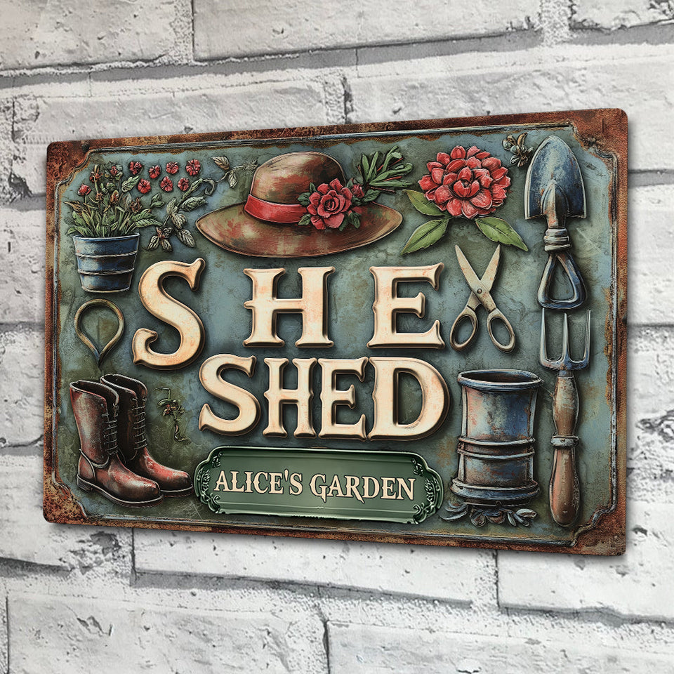 She Shed - Personalized Gardening Rectangle Metal Sign