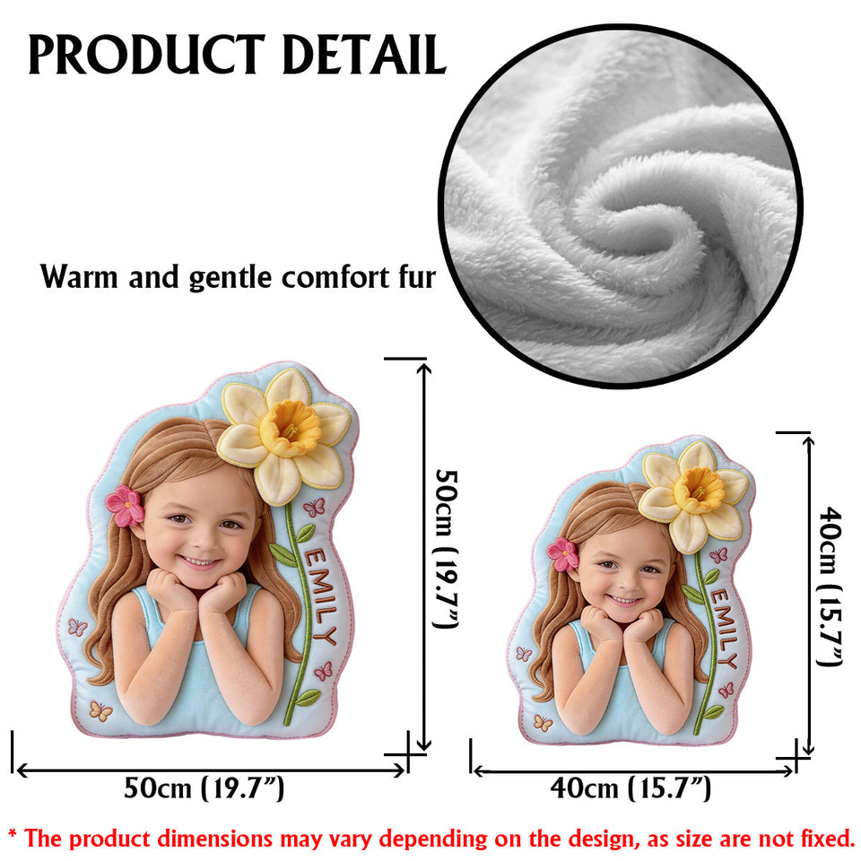 Birth Flower - Personalized Kid Faux Fur Shaped Pillow