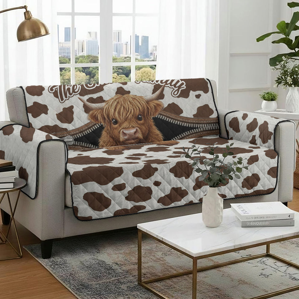 Cute Highland Cow - Personalized Highland Cow Quilted Sofa/Couch Cover