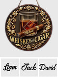 Whiskey And Cigar - Personalized Whisky Round Wood Sign