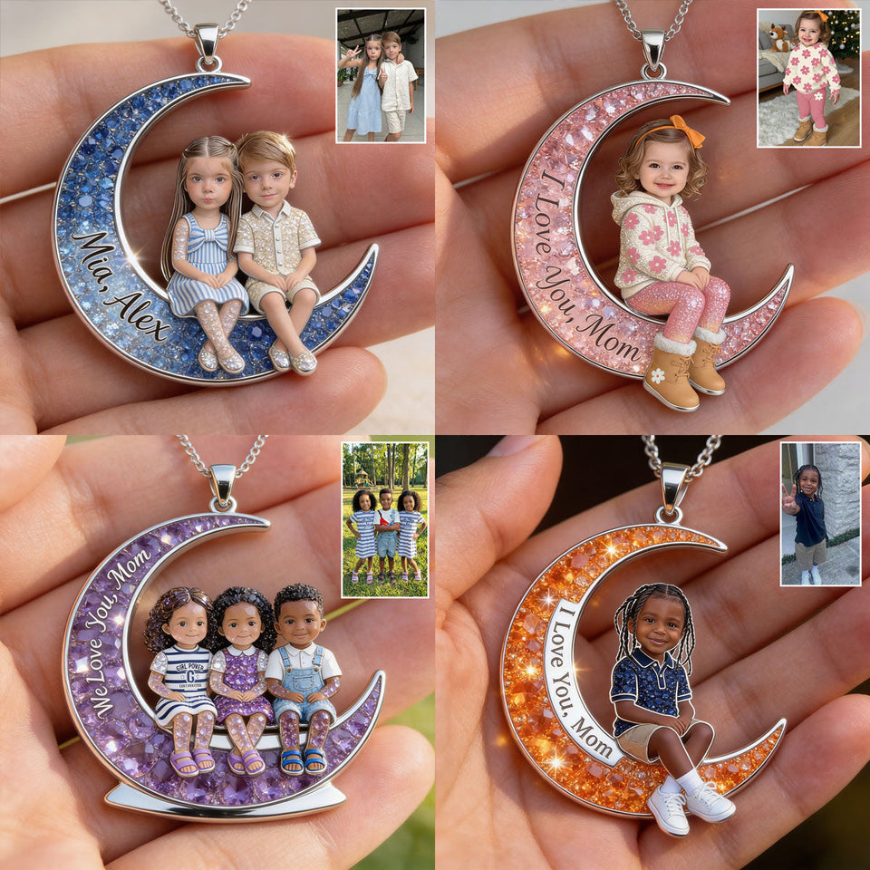 I Love You Mom - Personalized Mother Shaped Metal Pendant Necklace