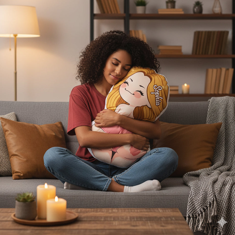Funny Chibi Art for Couple - Personalized Couple Shaped Pillow