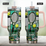 Happiest On The Court - Personalized Tennis Tumbler With Handle