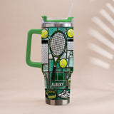 Happiest On The Court - Personalized Tennis Tumbler With Handle