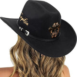 Human Skull Skeleton Head Bone, Cowboy Style - Personalized Western Outfit Wide Brim Cowboy Hat