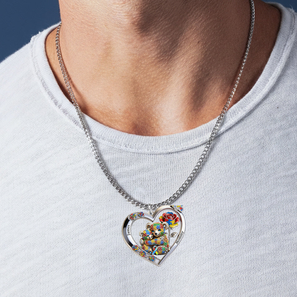 Any Animal Strong Mama - Personalized Autism Awareness Shaped Metal Pendant Necklace